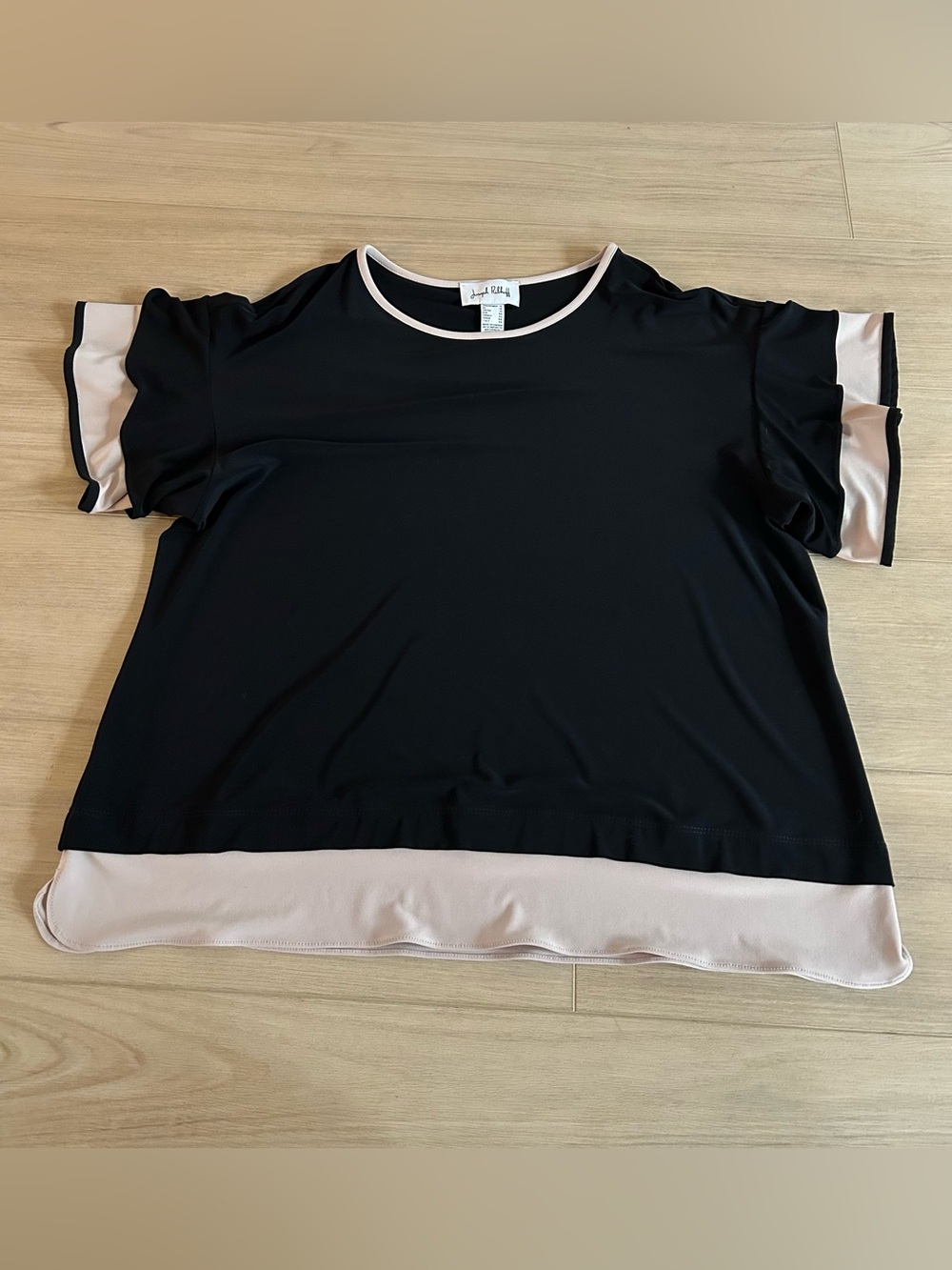 Joseph Ribkoff Black and Tan Short Sleeve Blouse